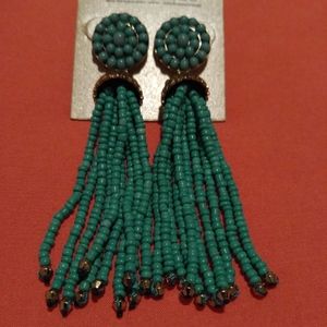 Blue Beaded Tassel Earrings